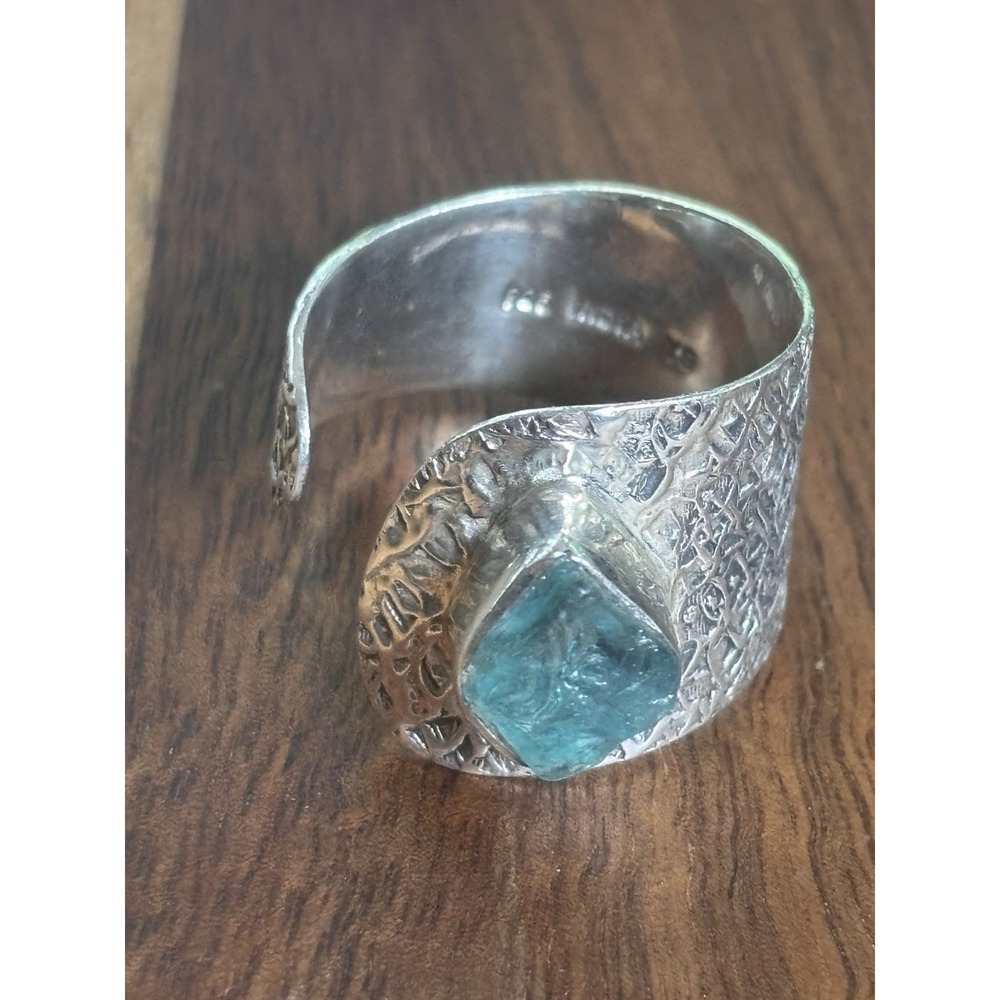 Sterling Silver Art Deco Raw Aquamarine Ring Size 9